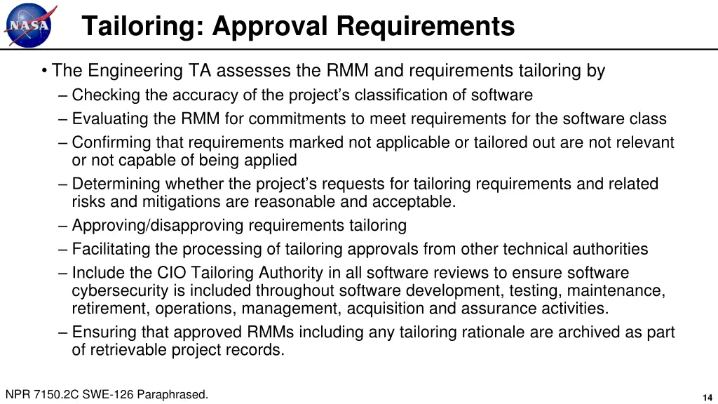 tailoring approval requirements