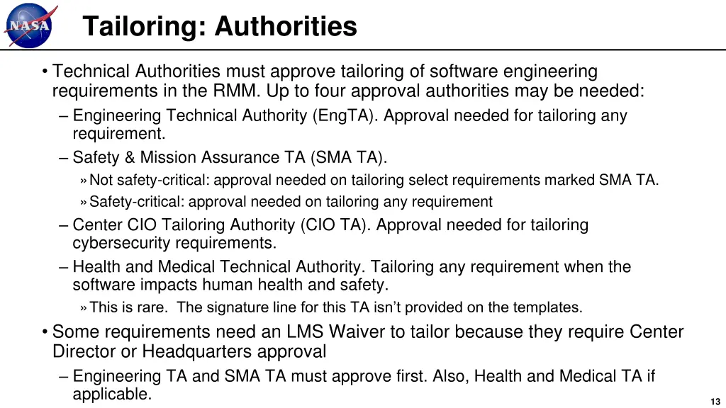 tailoring authorities