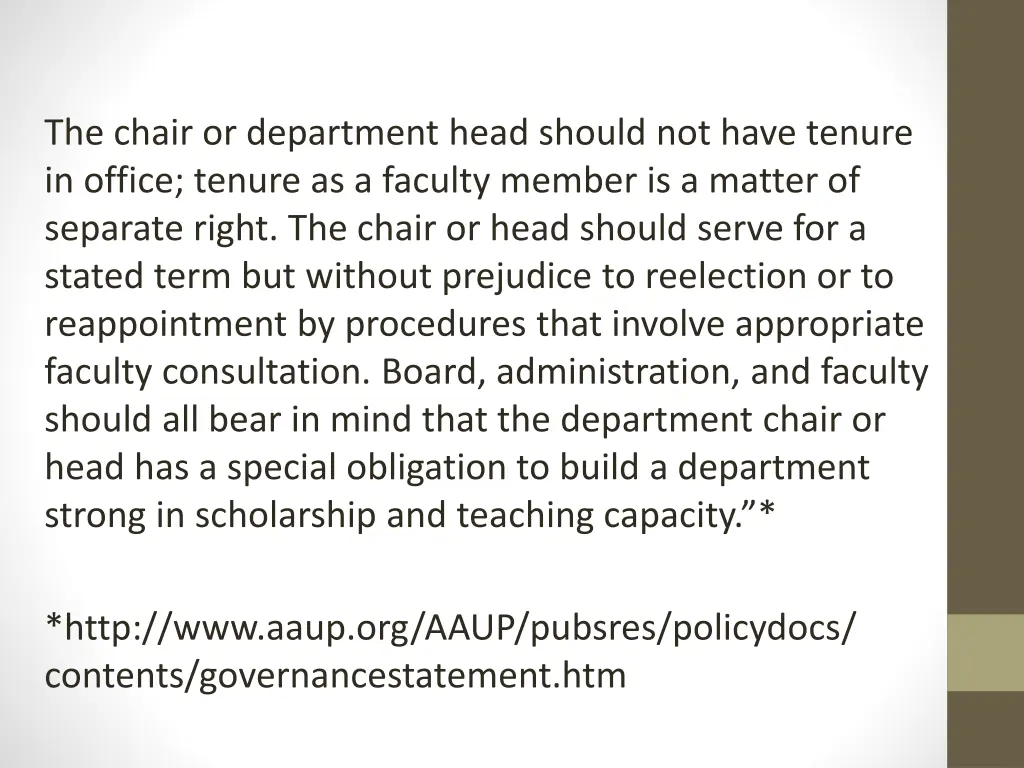 the chair or department head should not have