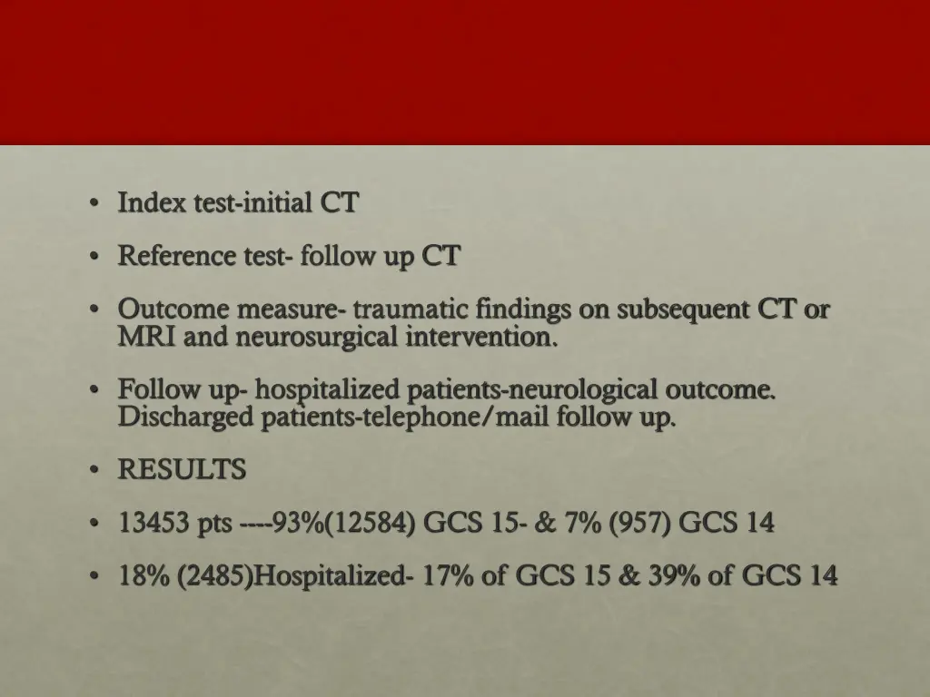 index test initial ct