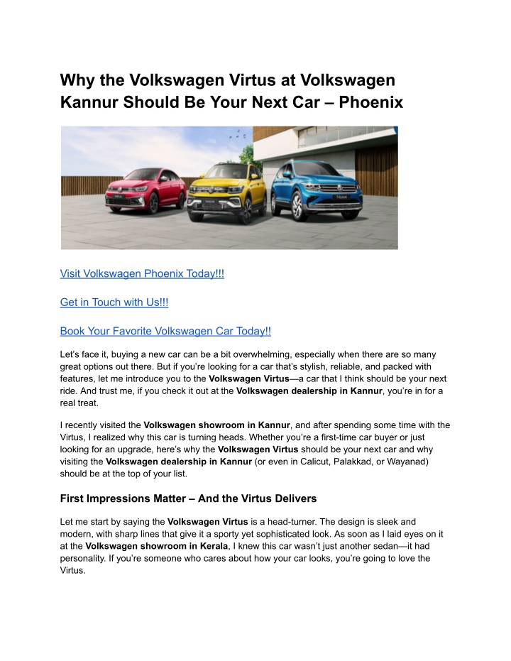 why the volkswagen virtus at volkswagen kannur