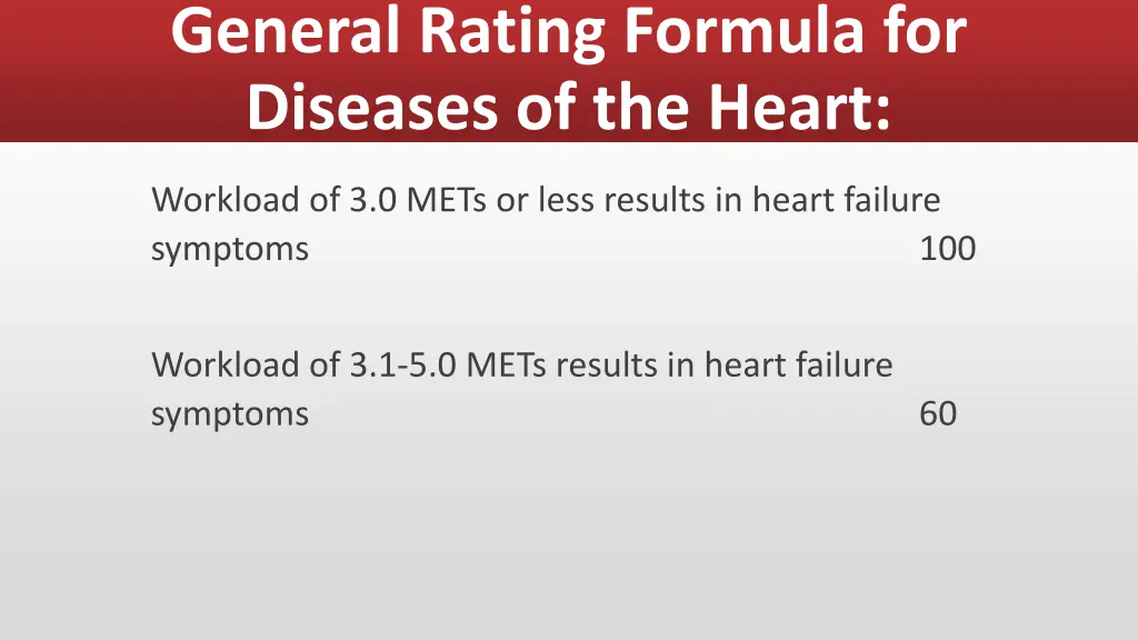 general rating formula for diseases of the heart