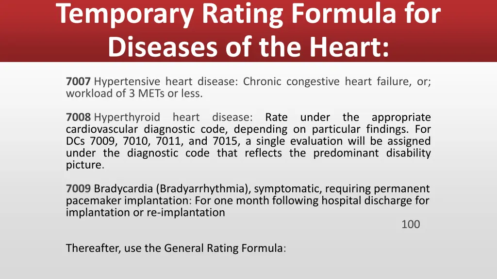 temporary rating formula for diseases of the heart 3