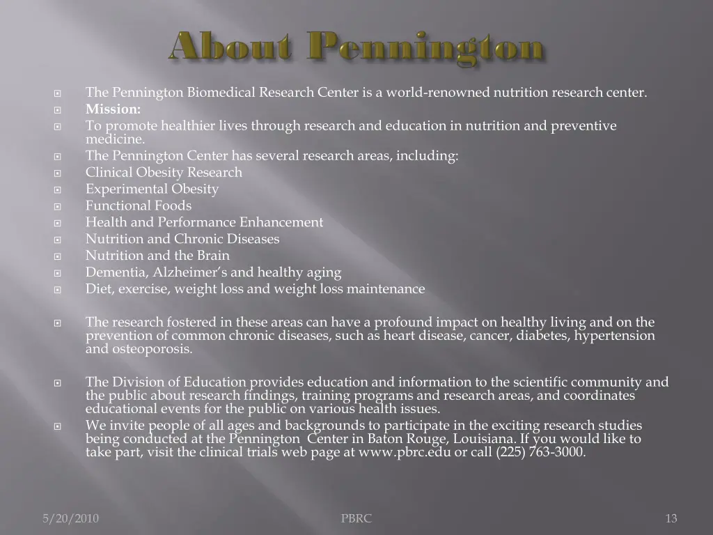 the pennington biomedical research center