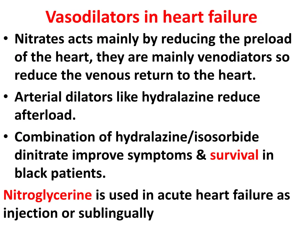 vasodilators in heart failure nitrates acts