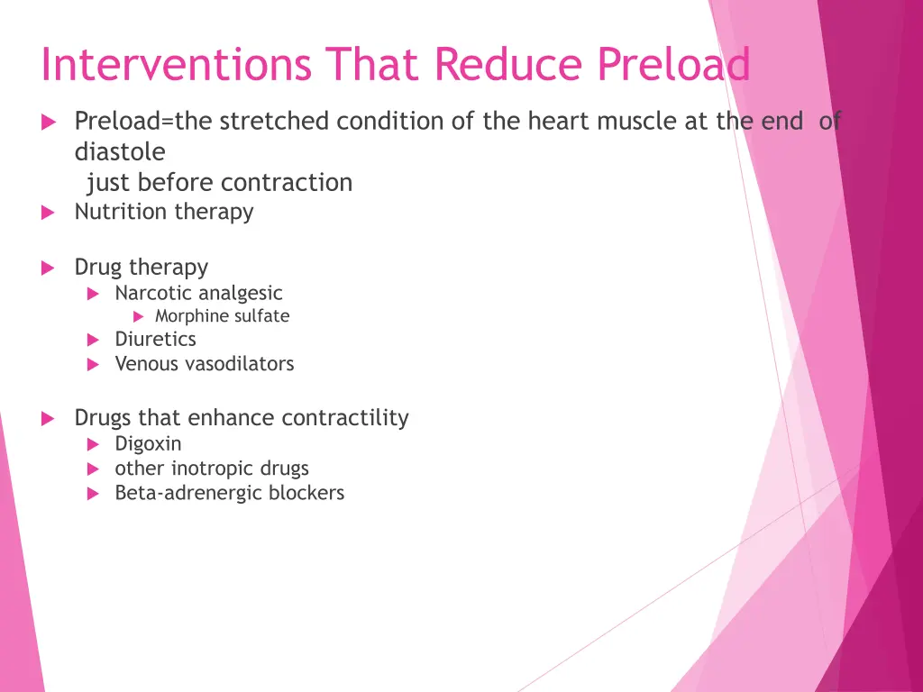 interventions that reduce preload