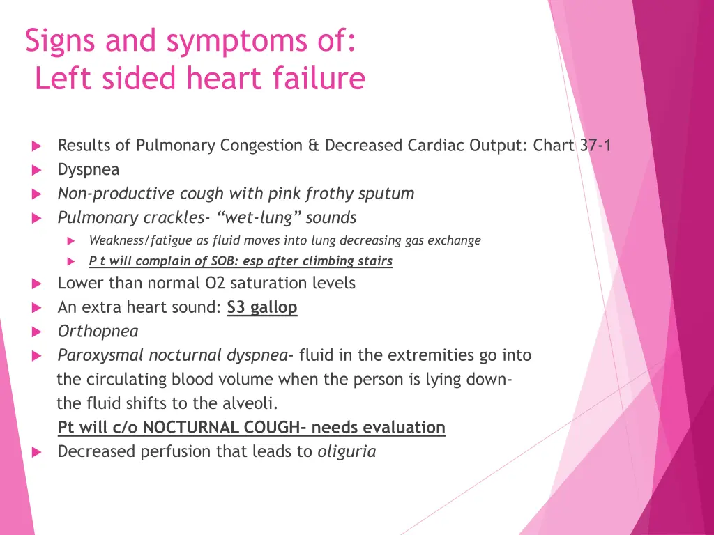 signs and symptoms of left sided heart failure