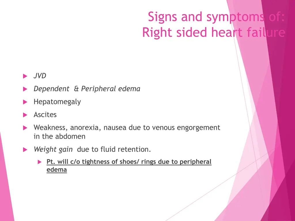 signs and symptoms of right sided heart failure