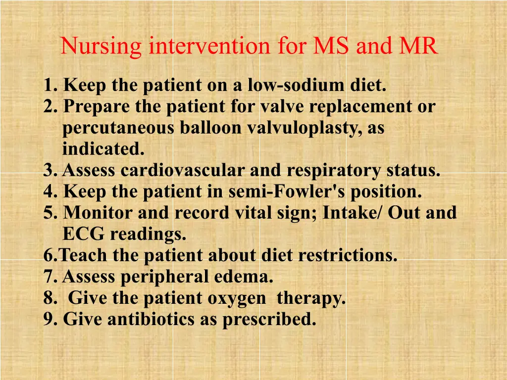 nursing intervention for ms and mr