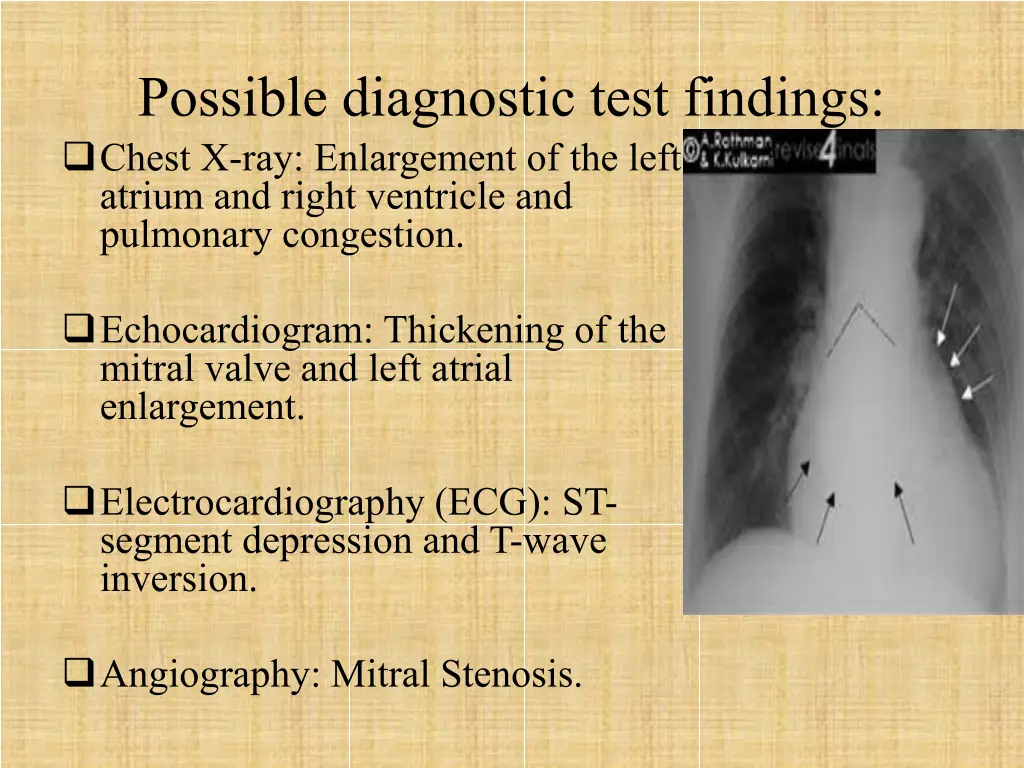 possible diagnostic test findings chest