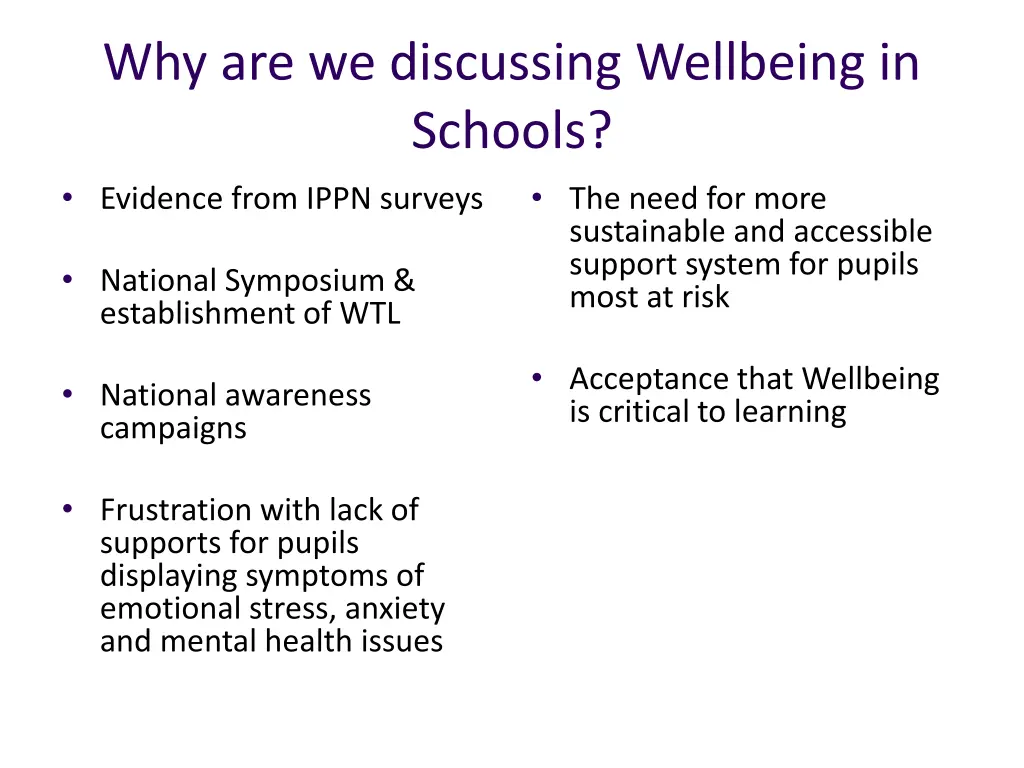 why are we discussing wellbeing in schools