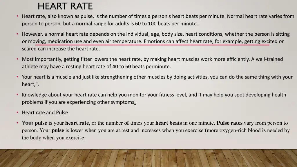 heart rate heart rate also known as pulse