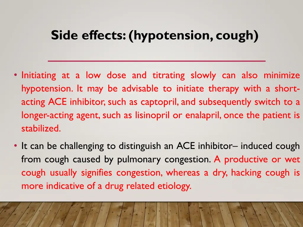 side effects hypotension cough