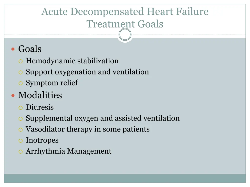 acute decompensated heart failure treatment goals