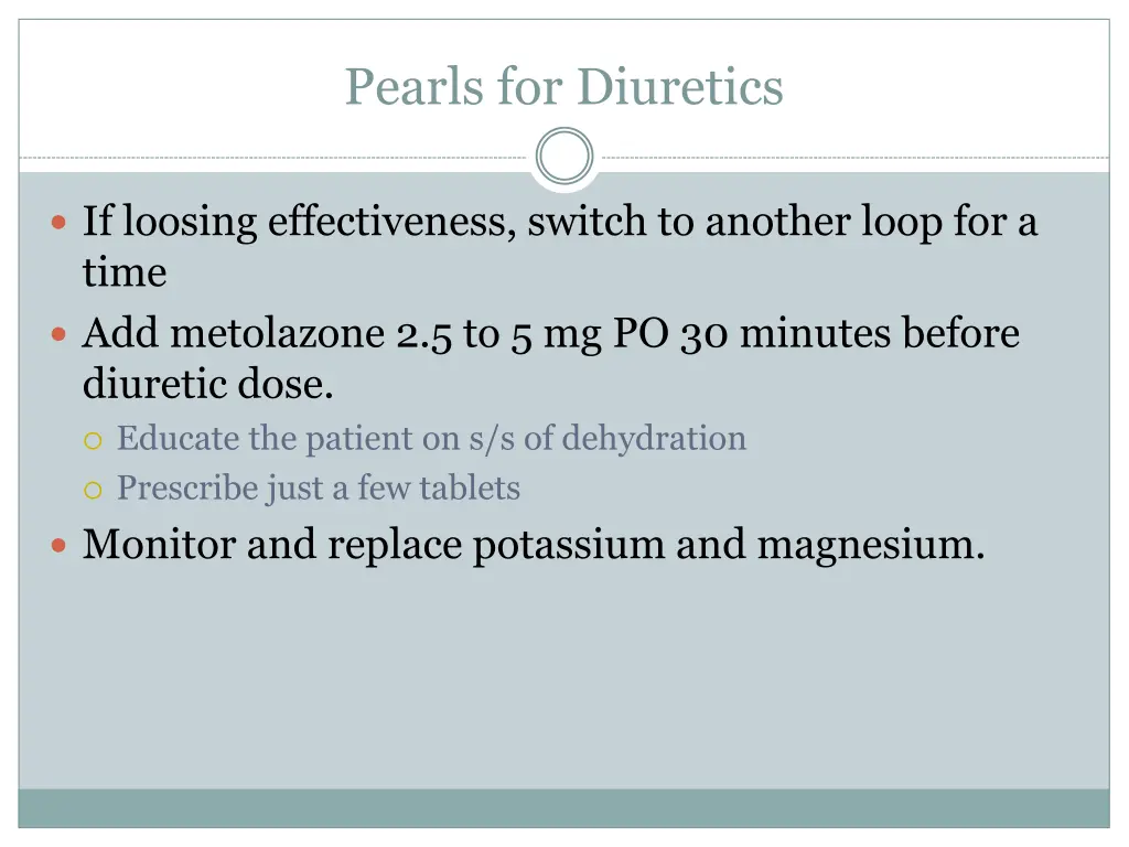 pearls for diuretics