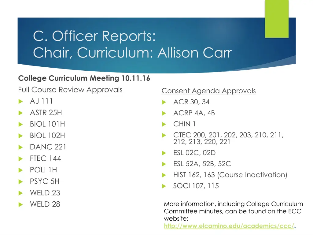 c officer reports chair curriculum allison carr