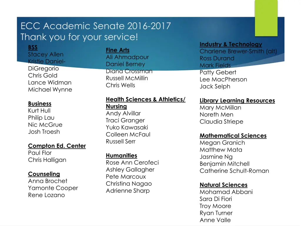 ecc academic senate 2016 2017 thank you for your