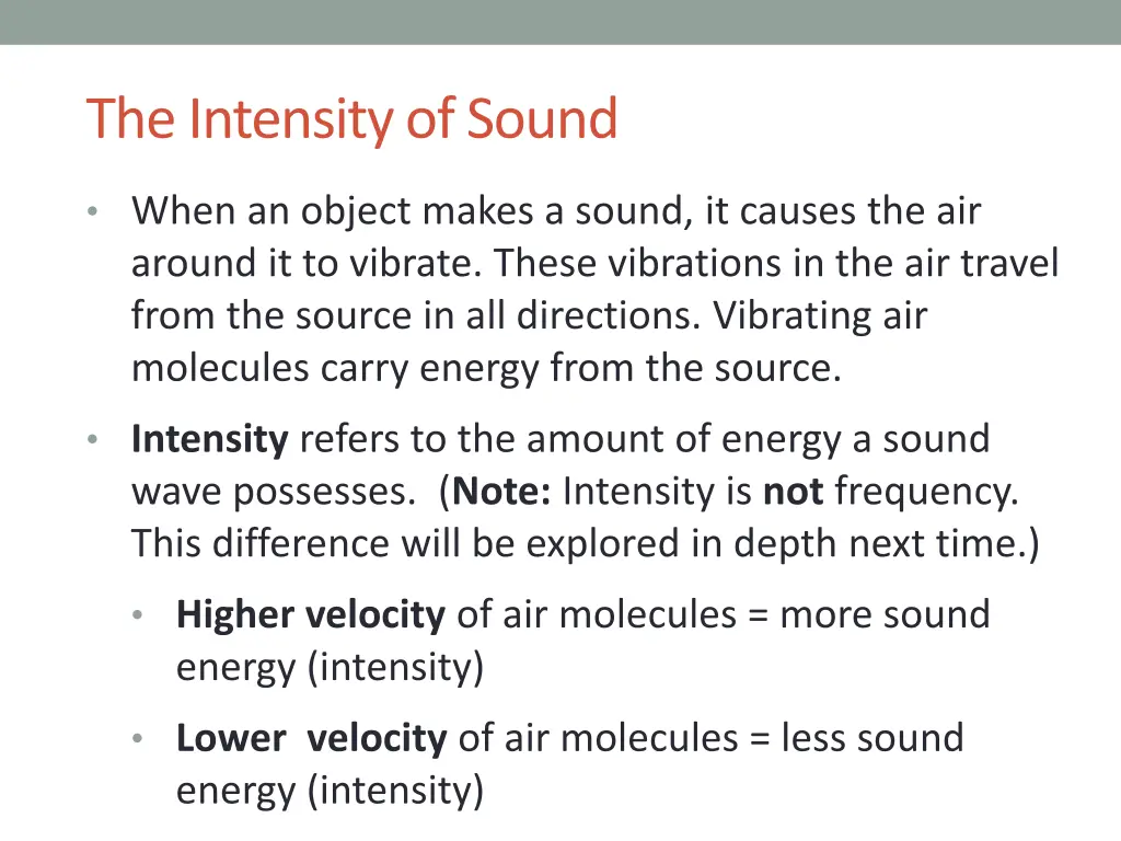 the intensity of sound