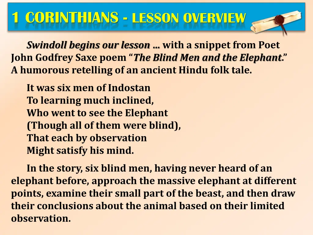 1 corinthians lesson overview