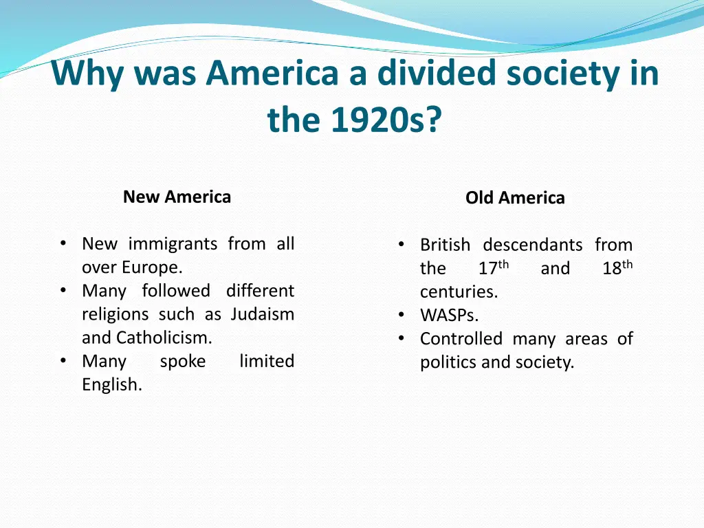 why was america a divided society in the 1920s