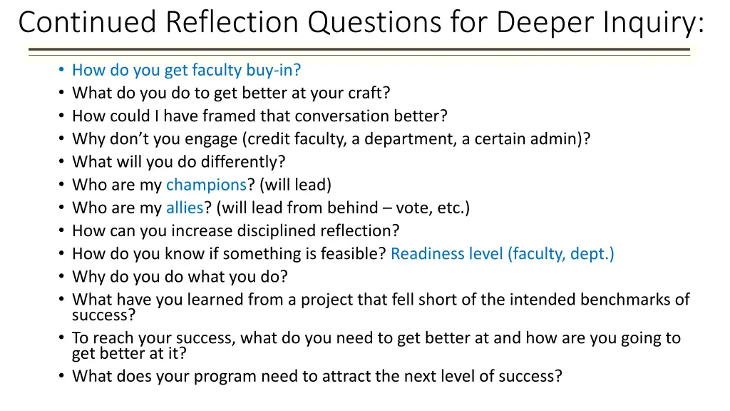 continued reflection questions for deeper inquiry