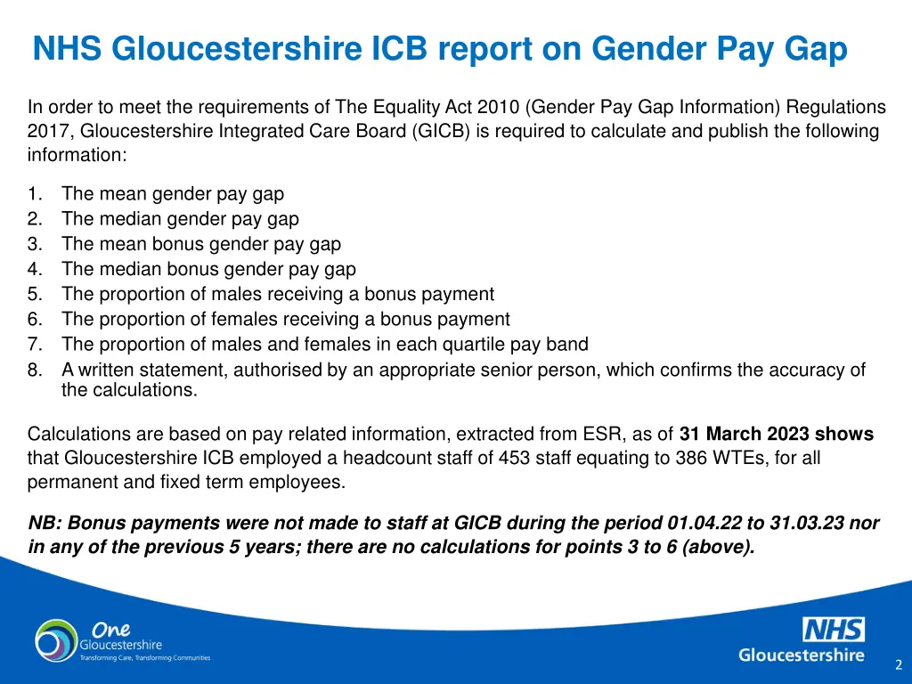 nhs gloucestershire icb report on gender pay gap