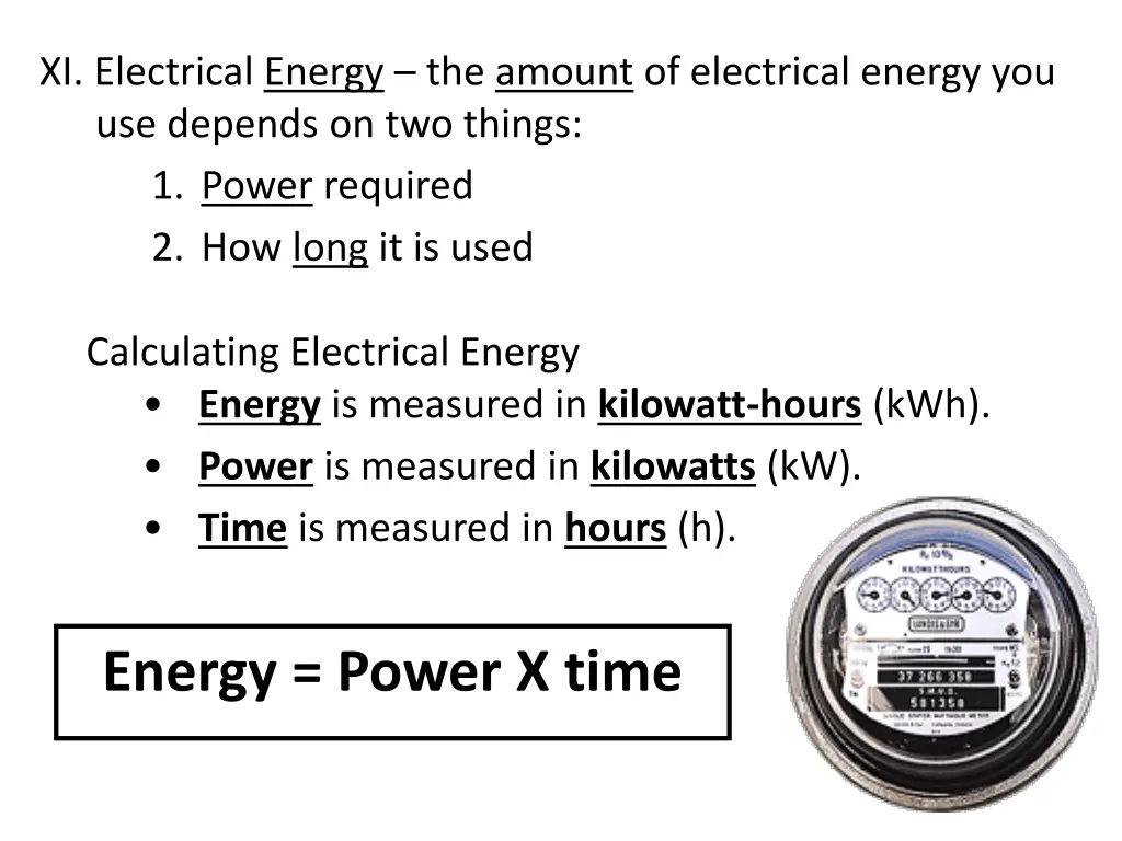 xi electrical energy the amount of electrical