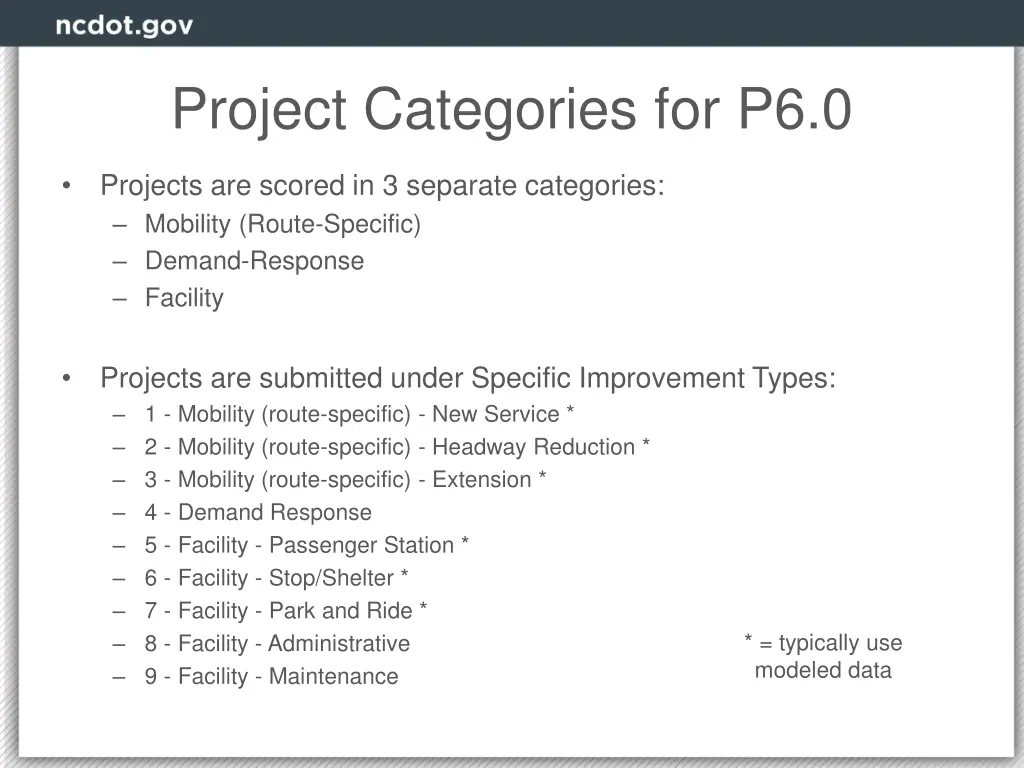 project categories for p6 0