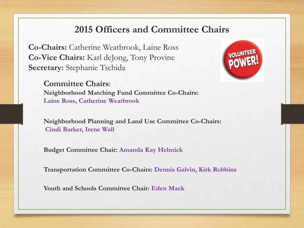 2015 officers and committee chairs