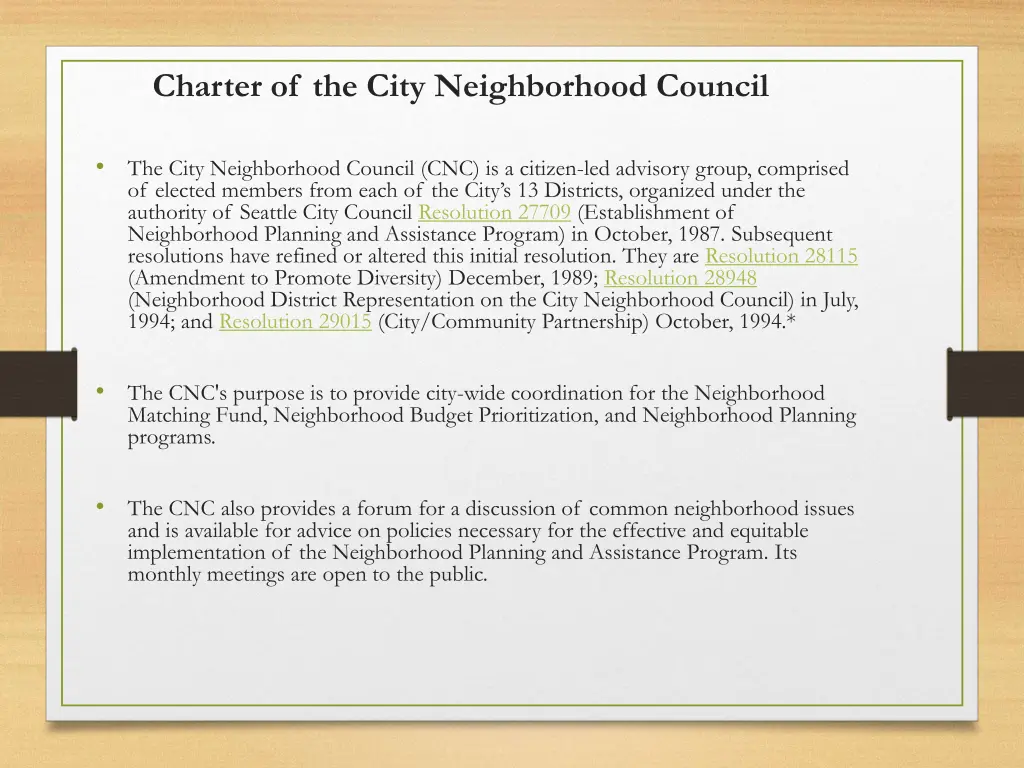 charter of the city neighborhood council