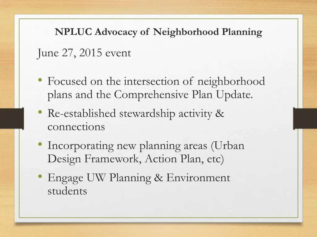 npluc advocacy of neighborhood planning