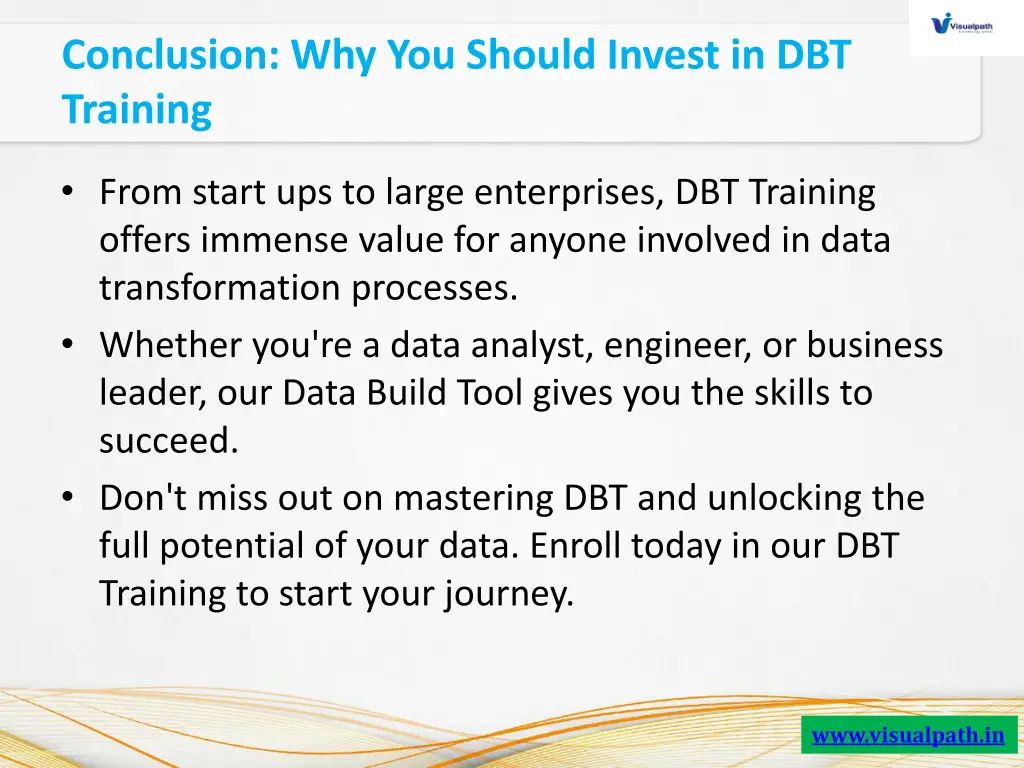 conclusion why you should invest in dbt training