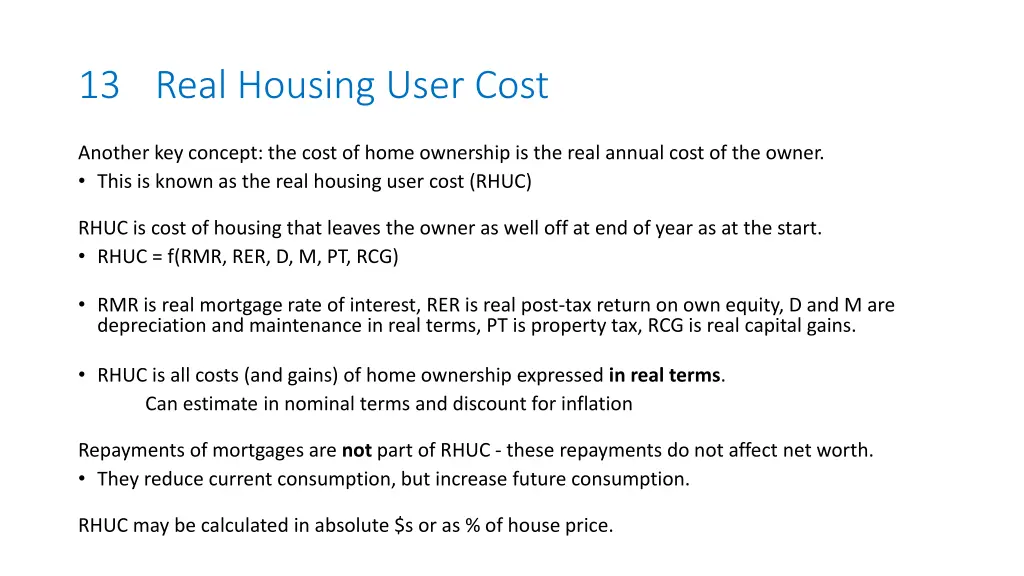 13 real housing user cost