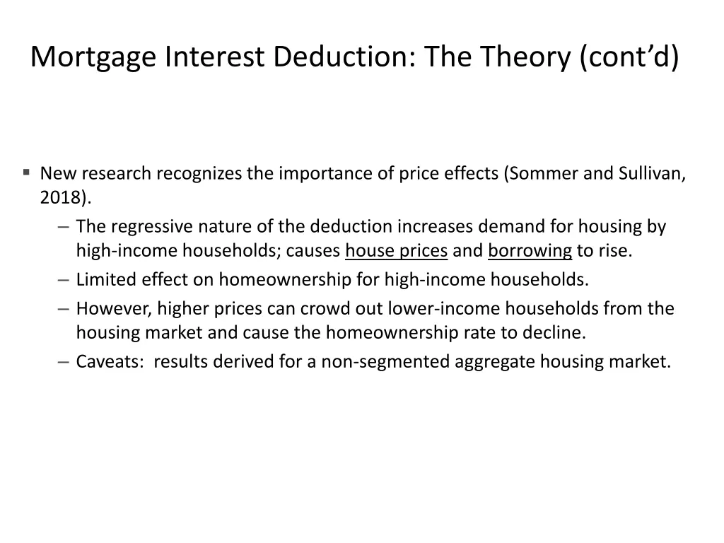 mortgage interest deduction the theory cont d