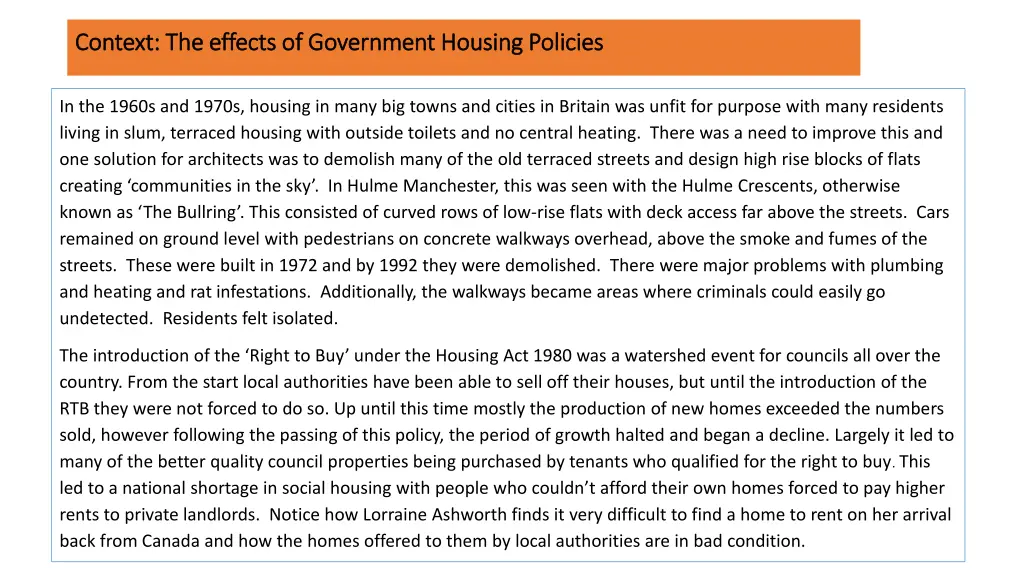 context the effects of government housing