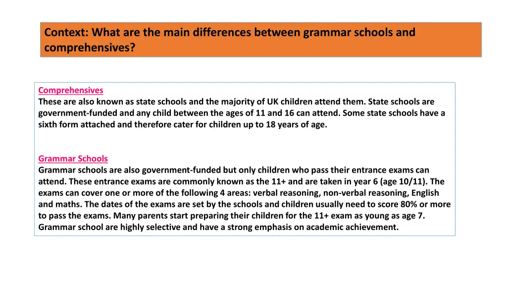 context what are the main differences between