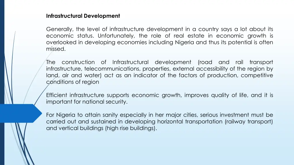 infrastructural development