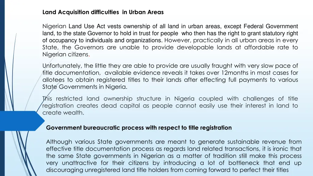 land acquisition difficulties in urban areas