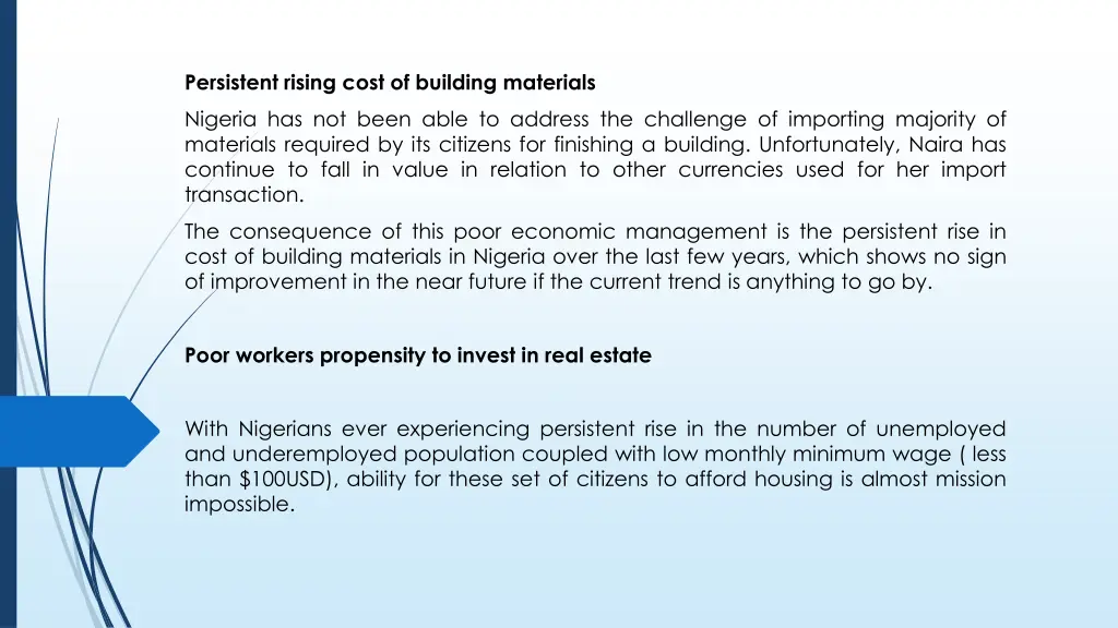 persistent rising cost of building materials