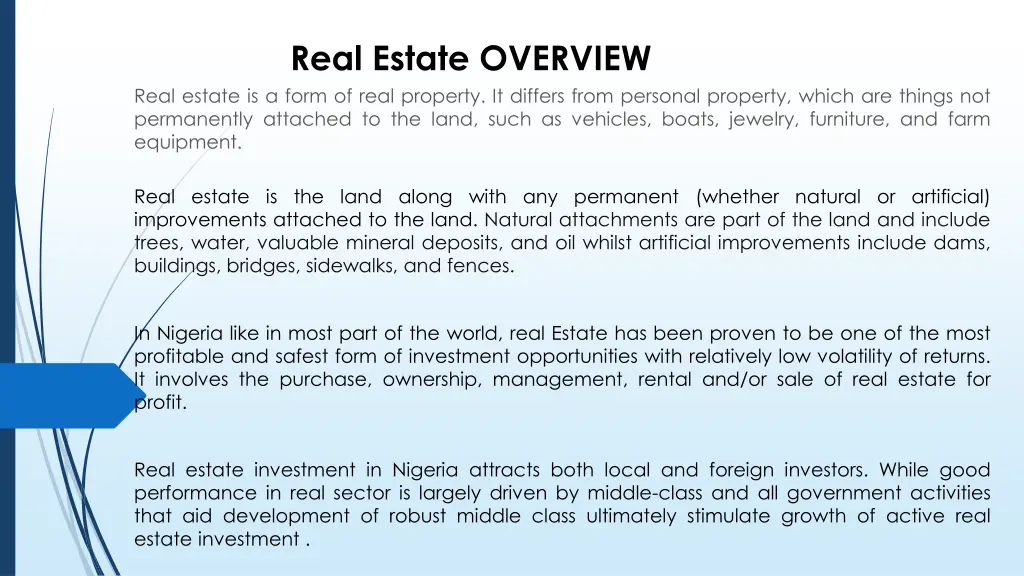 real estate overview real estate is a form