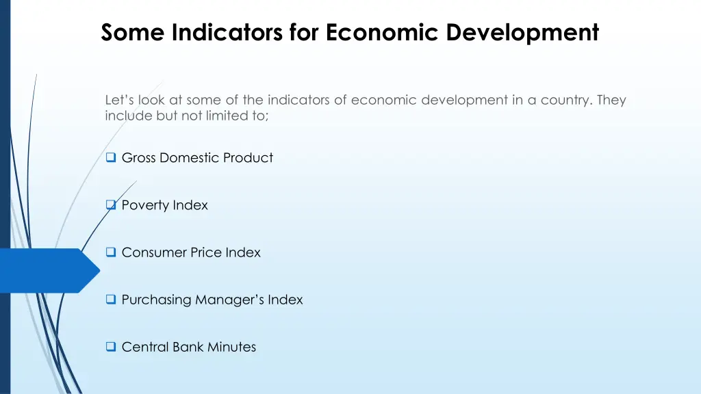 some indicators for economic development