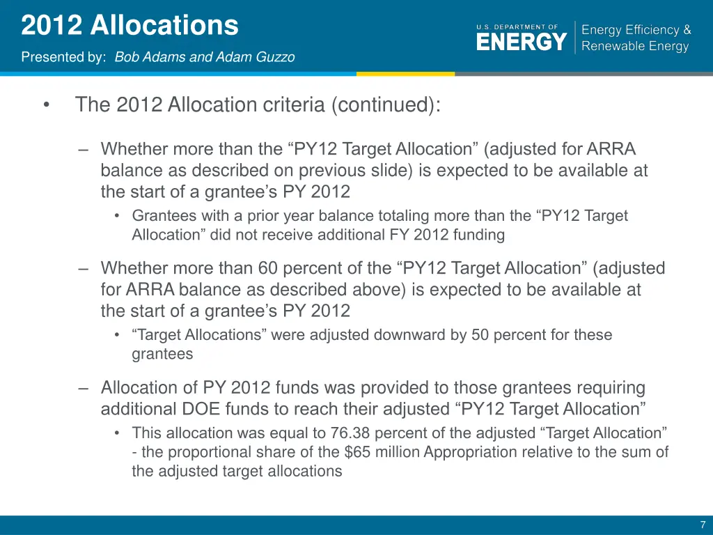 2012 allocations 2