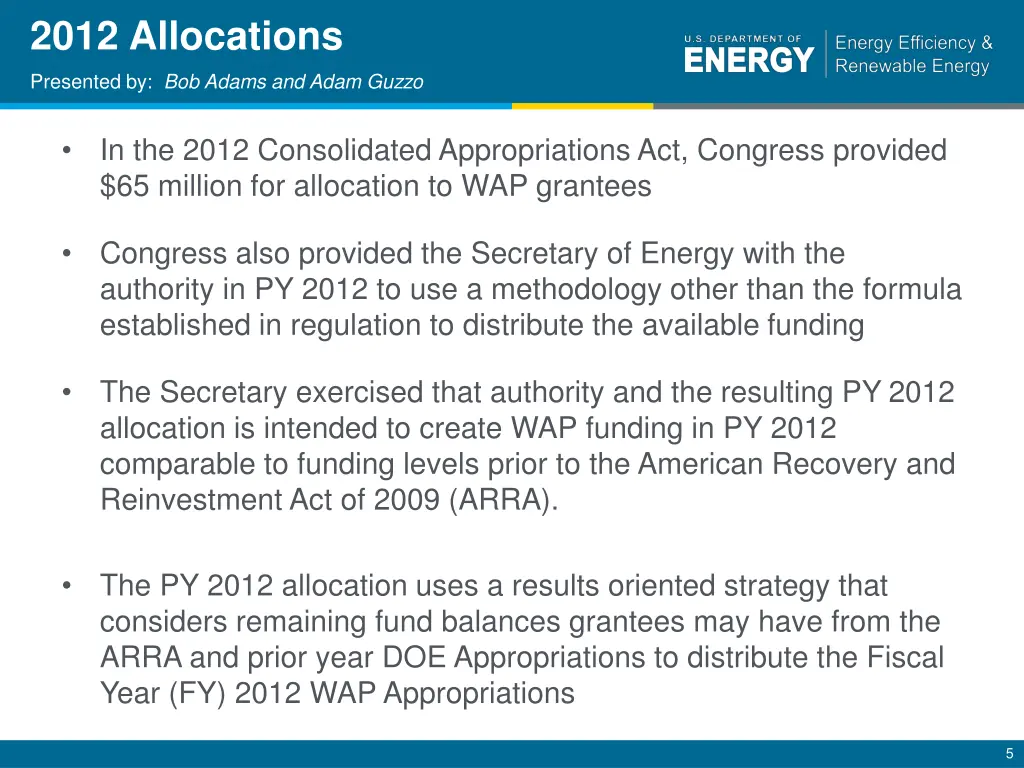 2012 allocations