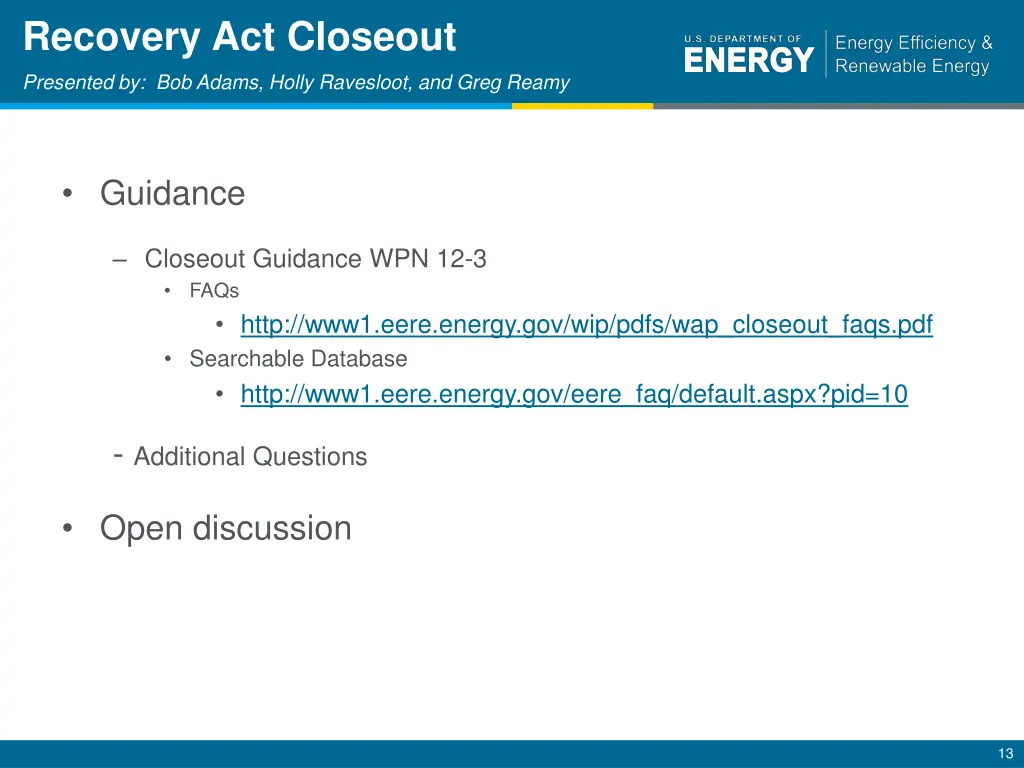 recovery act closeout