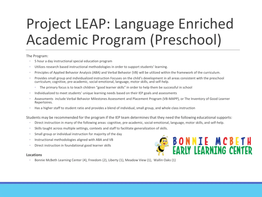 project leap language enriched academic program