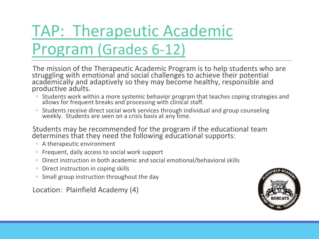 tap therapeutic academic program grades 6 12