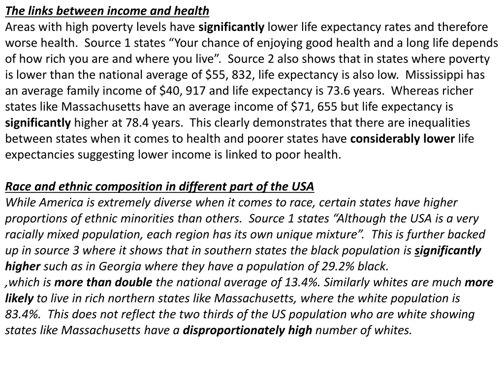 the links between income and health areas with