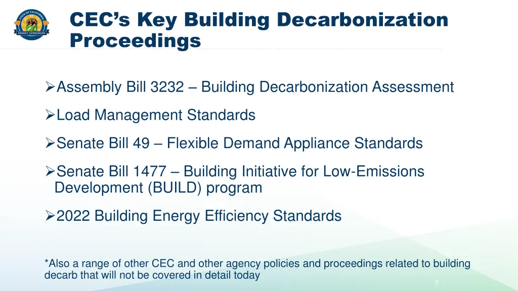 cec s key building decarbonization proceedings