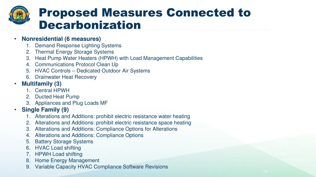 proposed measures connected to decarbonization