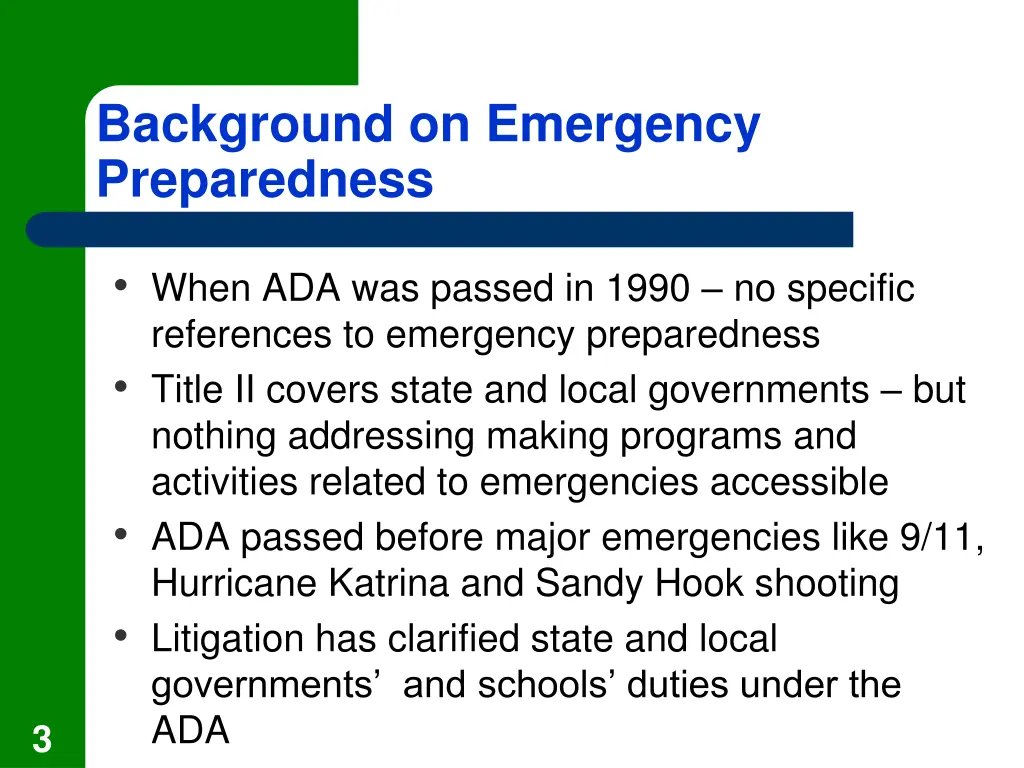 background on emergency preparedness